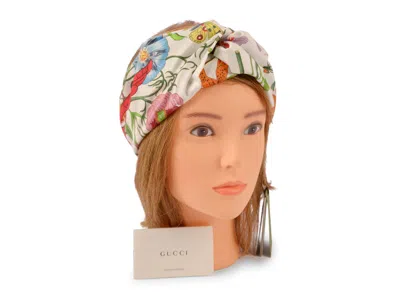 Pre-owned Gucci White Flora Silk Headband Medium New