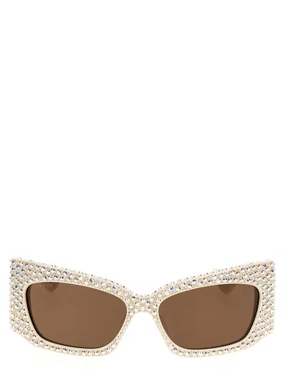 GUCCI WOMEN WHITE GEOMETRIC CRYSTAL SUNGLASSES, ONESIZE LUXURY SUNGLASSES FOR WOMEN DARVEYS