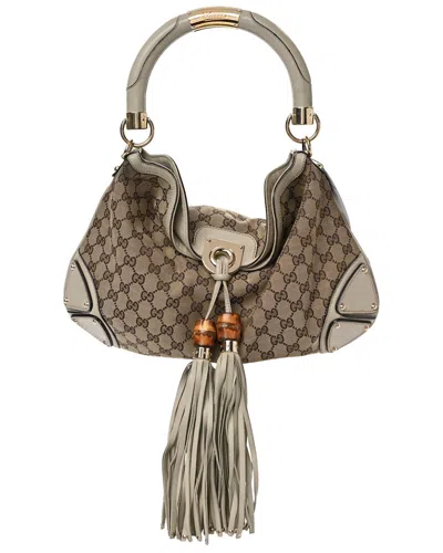 Gucci White Gg Canvas Coated Canvas Monogram Medium Indy Top Handle Bag (authentic Pre-loved)