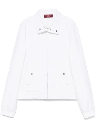 Gucci White Gg Jacquard Zip Jacket
