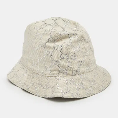 Pre-owned Gucci White Gg Lamé Wool Bucket Hat M