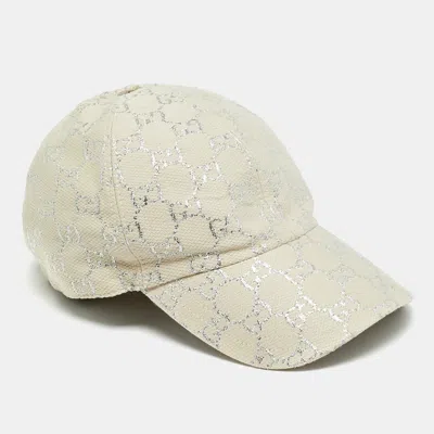 Pre-owned Gucci White Gg Lurex Canvas Baseball Cap Size 58