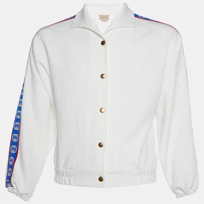 Pre-owned Gucci White Gg Textured Jersey Logo Tape Detail Jacket 12 Yrs