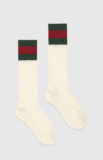 Pre-owned Gucci White Green And Red Web Stripe Socks