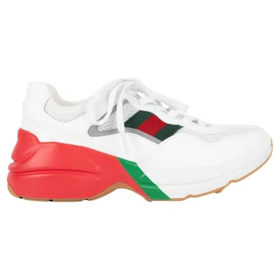 Pre-owned Gucci White Green Red Leather Rython Sneakers Shoes 36.5