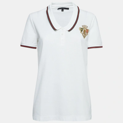 Pre-owned Gucci White Honeycomb Knit Crest Logo Polo T-shirt Xl