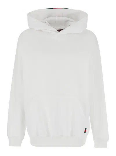 Gucci White Hoodie With Maxi Web Print On The Hood And Kangaroo Pocket On The Front In Cotton Man In Multicolor
