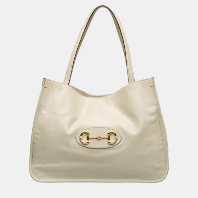 Pre-owned Gucci White Horsebit 1995 Leather Tote Bag