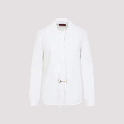 GUCCI WHITE HORSEBIT TIE-NECK SHIRT
