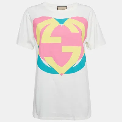 Pre-owned Gucci White Interlocking G Heart Print Cotton Oversized T-shirt Xxs