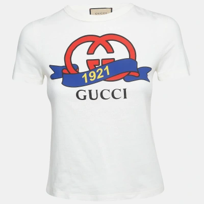 Pre-owned Gucci White Interlocking G Print Cotton Crop T-shirt Xs