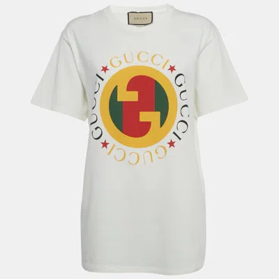 Pre-owned Gucci White Interlocking Gg Web Print Cotton T-shirt S