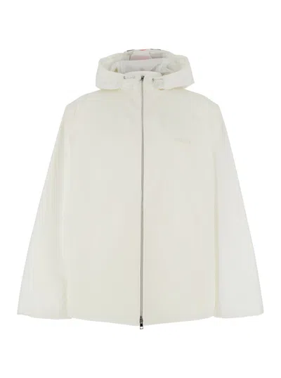 Gucci White Jacket With Logo Lettering Embroidery On The Front And Maxi Web Print On The Rear In Cotton Ma