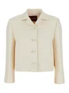 Gucci White Jacket With Notched Revers In Gg Canvas Woman In Multicolor
