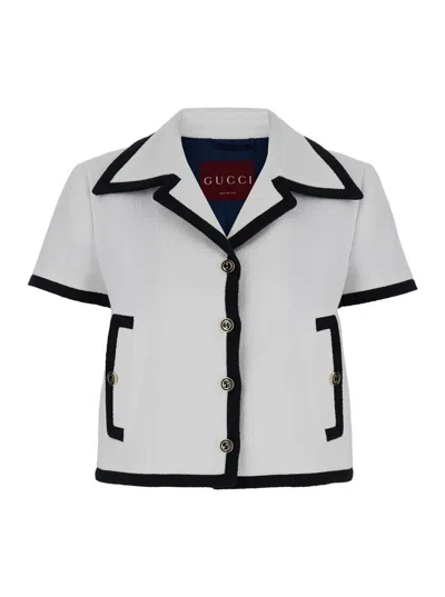 Gucci White Jacket With Short Sleeves In Tweed Woman In Multicolor