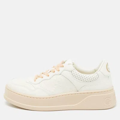 Pre-owned Gucci White Jumbo Gg Embossed Leather Low Top Sneakers Size 37.5