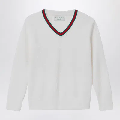 Gucci Kids' White Jumper With Web Ribbon