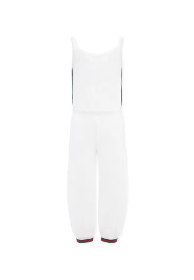 Gucci Kids' White Jumpsuit For Girl With Logo And Web Details