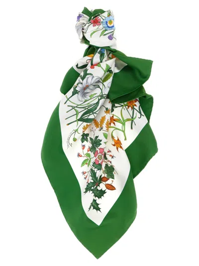 Gucci White La Famiglia Floral Scarf In Green