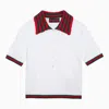 GUCCI GUCCI WHITE LACE AND COTTON POLO SHIRT WITH WEB DETAIL WOMEN