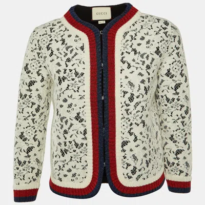 Pre-owned Gucci White Lace Lurex Web Trim Jacket S