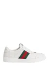 Gucci Leather Sneakers With Lateral Web Band In White
