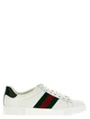 Gucci Leather Ace Sneakers Studded Heel Perforated Upper Rubber Sole In White