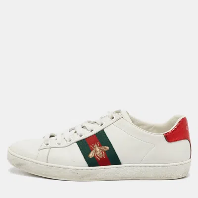 Pre-owned Gucci White Leather Ace Bee Embroidered Low Top Trainers Size 36