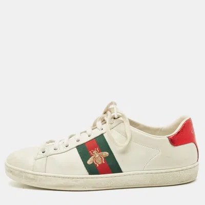 Pre-owned Gucci White Leather Ace Bee Embroidered Low Top Sneakers Size 38