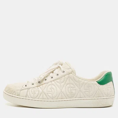 Pre-owned Gucci White Leather Ace G Rhombus Low Top Sneakers Size 42