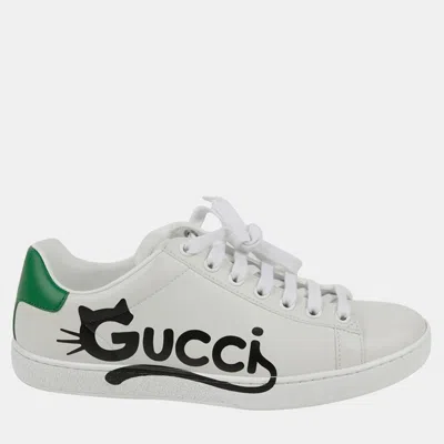 Pre-owned Gucci White Leather Ace Kitten Sneakers Size 35.5