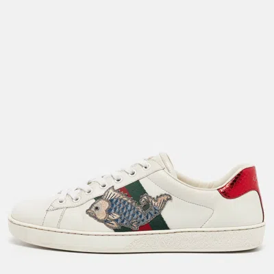 Pre-owned Gucci White Leather Ace Lace Up Sneakers Size 41