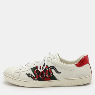 Pre-owned Gucci White Leather Ace Low Top Sneakers 44