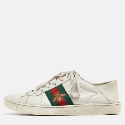 Pre-owned Gucci White Leather Ace Low Top Sneakers Size 37