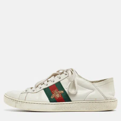 Pre-owned Gucci White Leather Ace Low Top Trainers Size 37