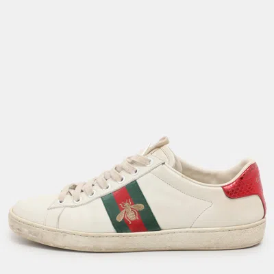 Pre-owned Gucci White Leather Ace Low Top Sneakers Size 38