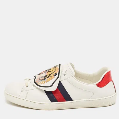 Pre-owned Gucci White Leather Ace Low Top Sneakers Size 44