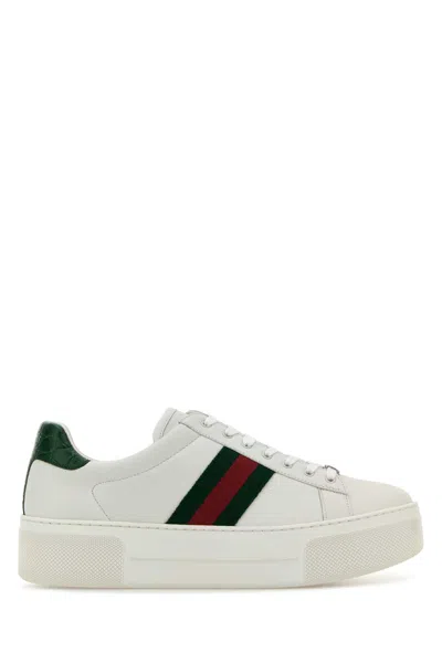Gucci White Leather Ace Trainers In Grwhivrvgreenace