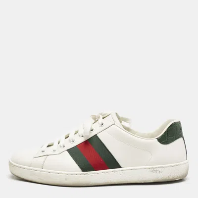 Pre-owned Gucci White Leather Ace Sneakers Size 41.5