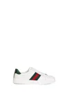 Gucci Women White Leather Ace Sneakers With Web Detail In White
