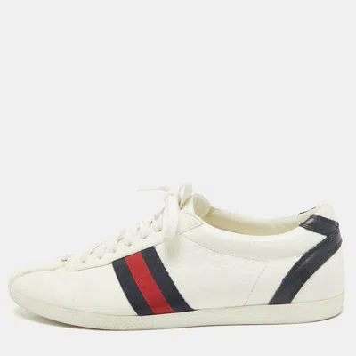 Pre-owned Gucci White Leather Ace Web Lace Up Sneakers Size 39