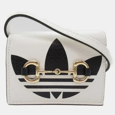 Pre-owned Gucci White Leather Adidas Horsebit Accent Wallet