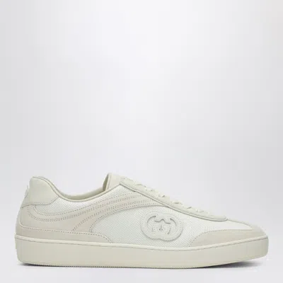 Gucci White Leather And Mesh Sneakers With Gg Cross