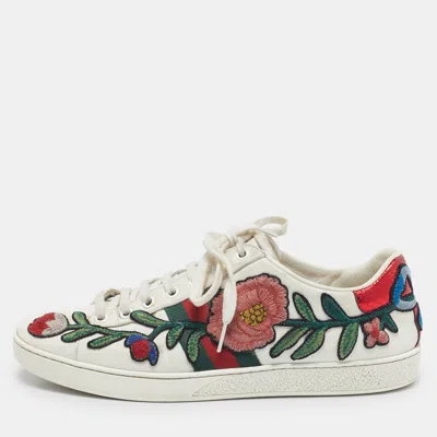 Pre-owned Gucci White Leather And Python Embossed Ace Low Top Sneakers Size 38.5