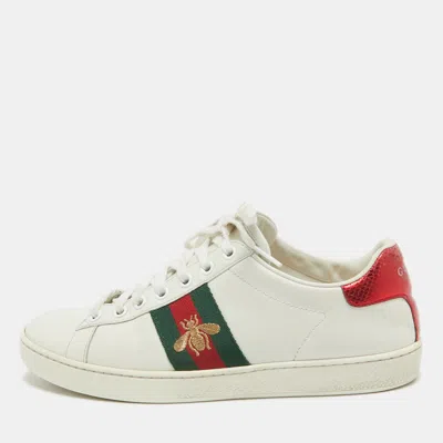 Pre-owned Gucci White Leather And Sneak Embossed Ace Web Sneakers Size 37