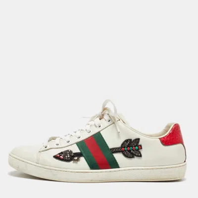 Pre-owned Gucci White Leather Arrow Embellished Ace Low Top Sneakers Size 39