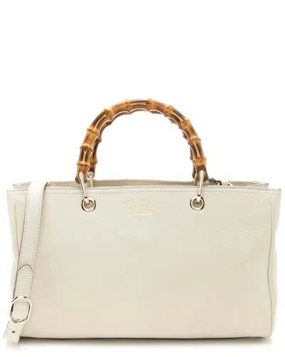 Gucci White Leather Bamboo Medium Shopper Tote (authentic Pre-loved)