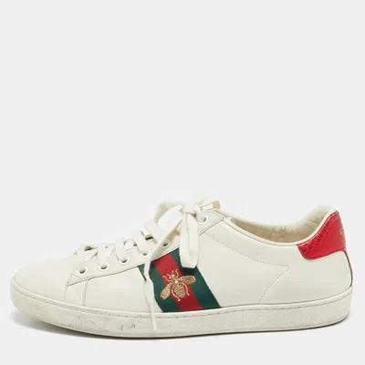 Pre-owned Gucci White Leather Bee Embroidered Ace Sneakers Size 39