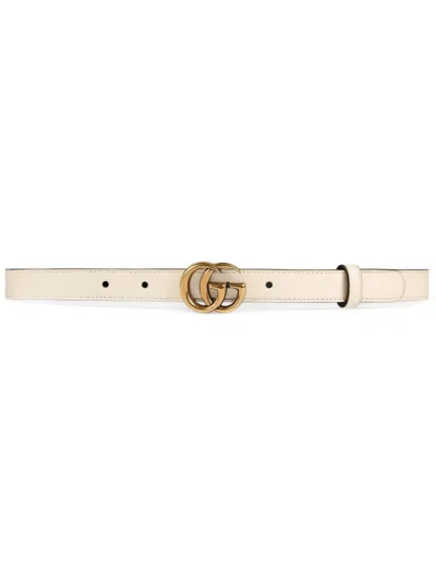 Gucci White Leather Belt With Distinctive Double G Buckle