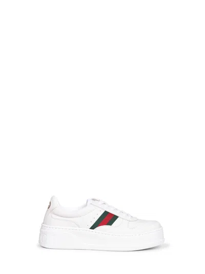 Gucci Women White Sneakers With Web Detail And Oversized Sole In Leather Woman